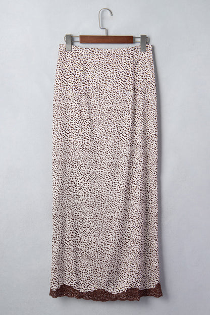 Cheetah Print Lace Trim Split Maxi Western Skirt