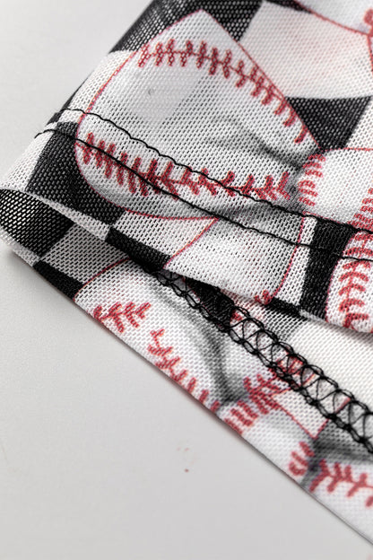 Black Game Day Baseball Bow Plaid Mock Neck Top
