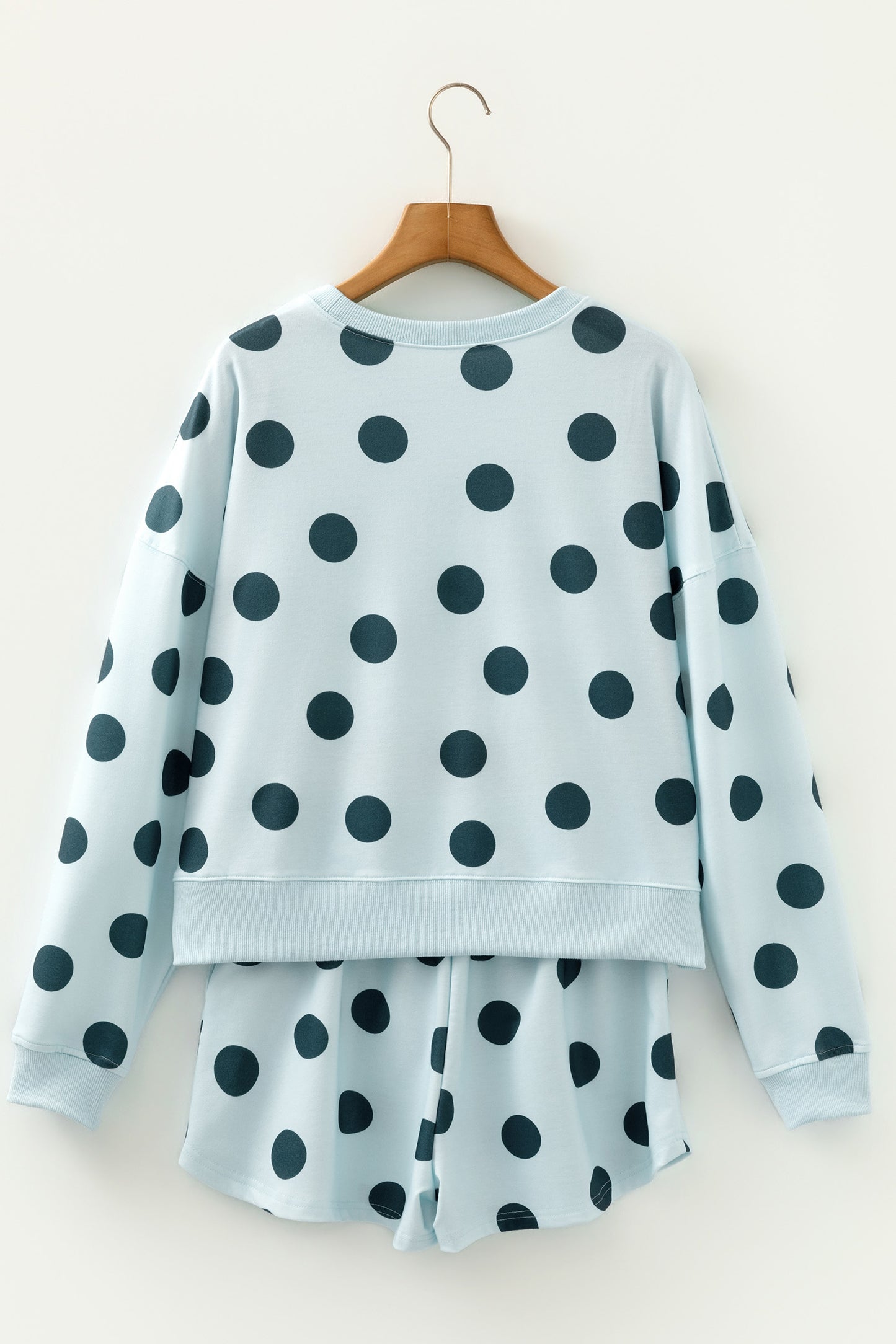 Pink Polka Dot Drop Shoulder Pullover Shorts Set