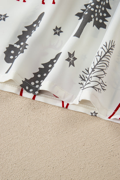 Red Reindeer Christmas Print Long Sleeve Pajama Shorts Set