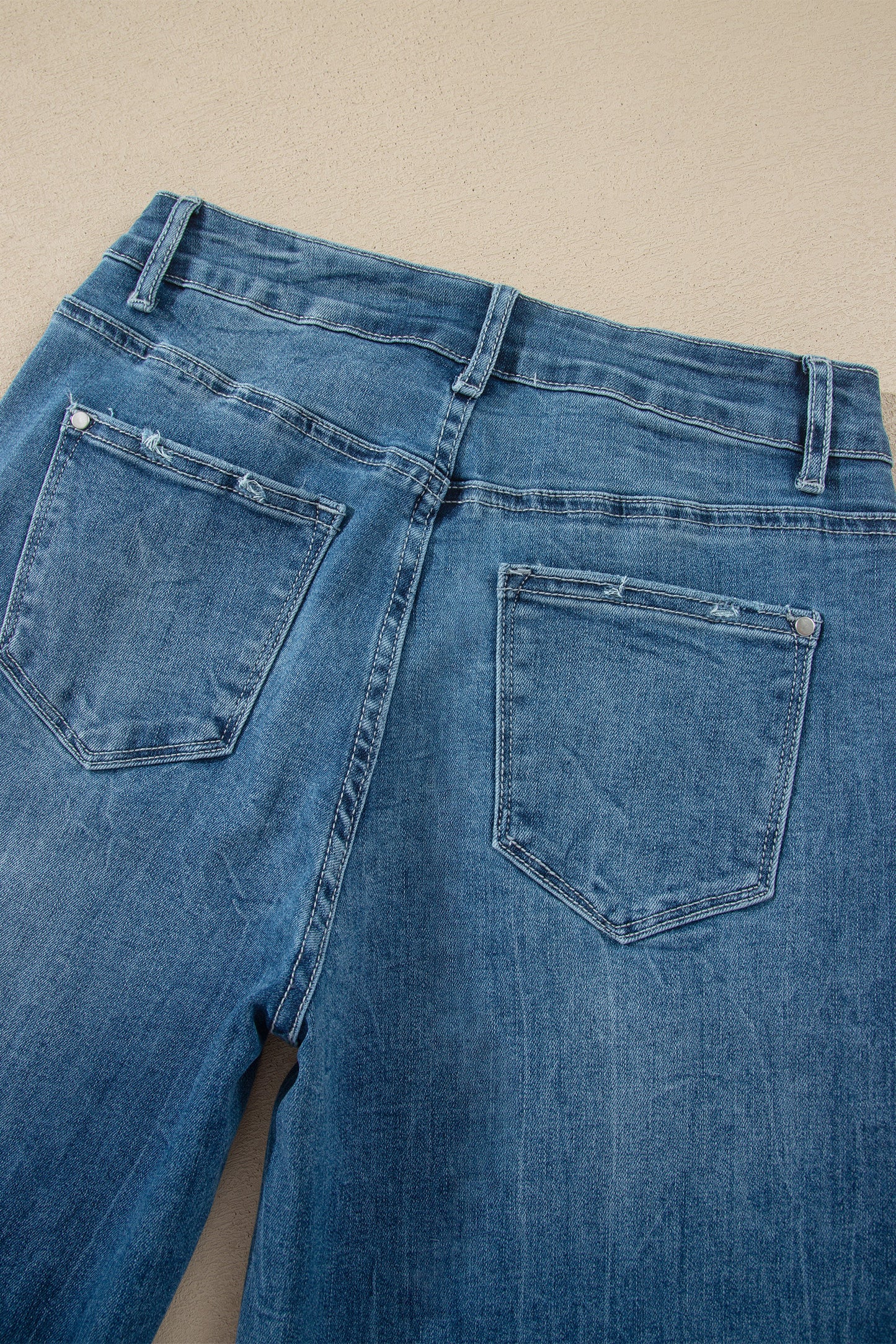 High Waist Flare Jeans Frayed Hem Western Denim Women