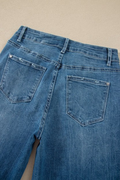 High Waist Flare Jeans Frayed Hem Western Denim Women