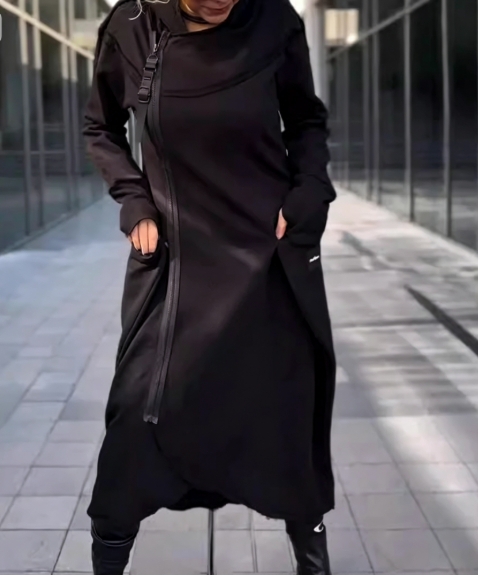 Women's Hoodie Dress Zip Up Long Sleeve Asymmetric Pockets