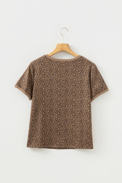 Western Leopard Print Crew Neck Casual Tee for Women