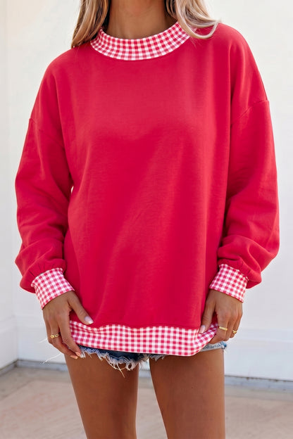 Red Polka Dot Trim Oversized Colorblock Sweatshirt