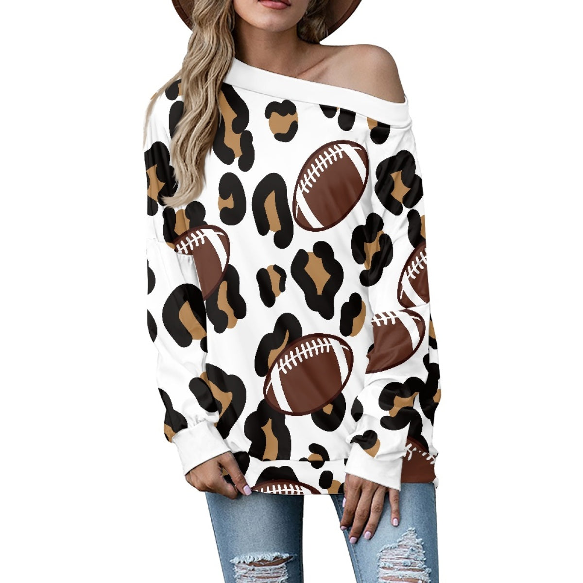 White Leopard Rugby Long Sleeve Women's Pullover Shirt