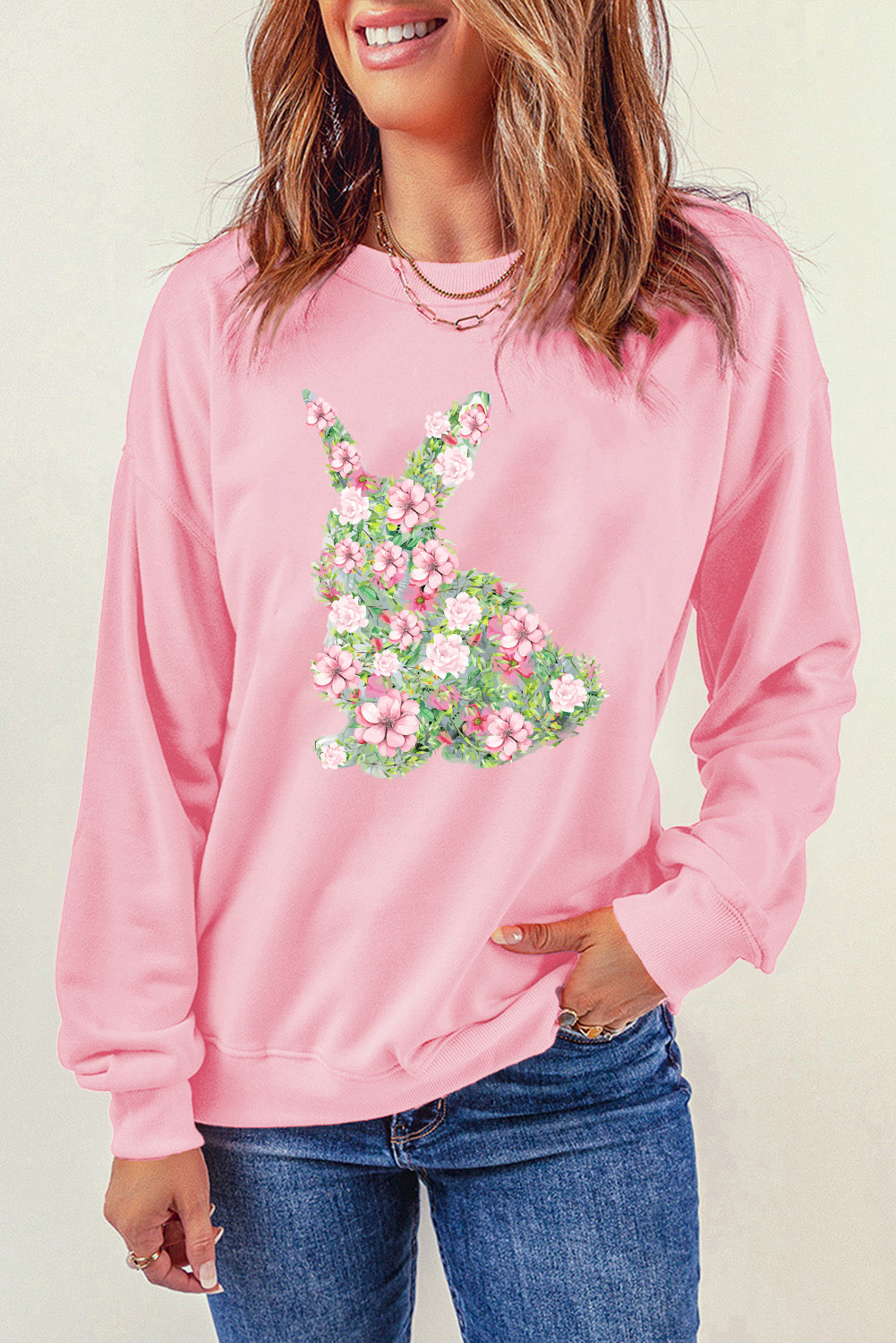 Spring Floral Bunny Easter Crewneck Sweatshirt
