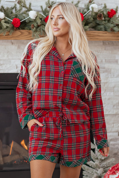 Plaid Pajama Set – Long Sleeve & Shorts