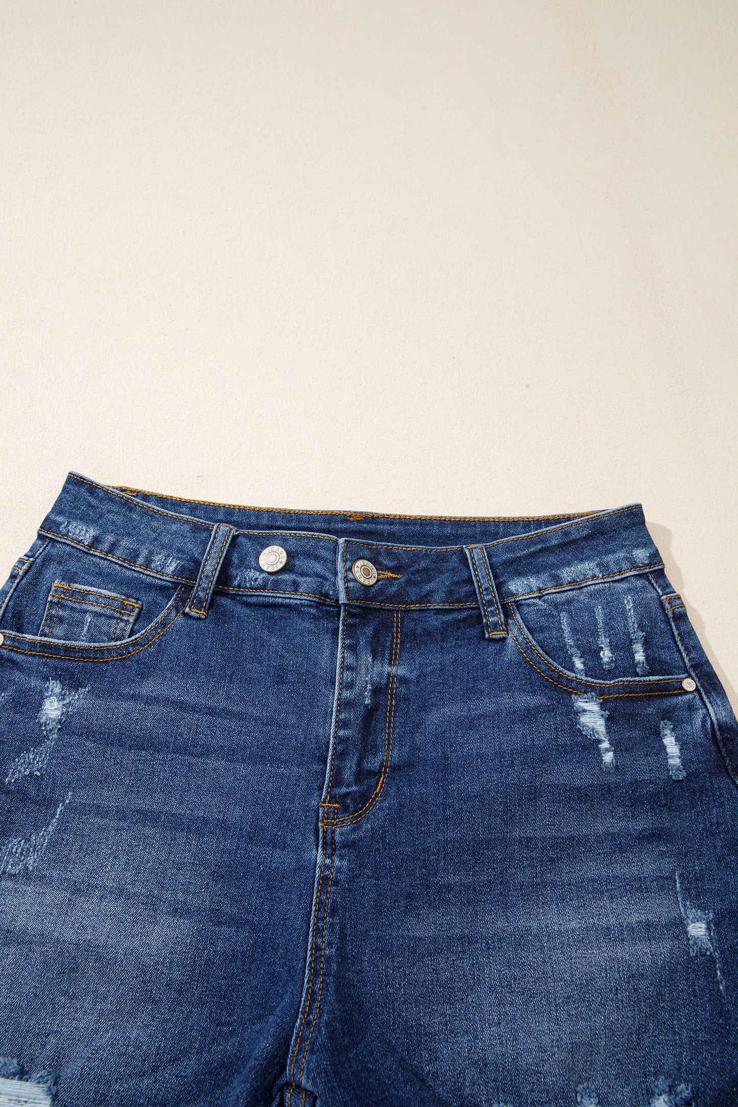 Sail Blue High-Waist Distressed Raw Hem Denim Shorts