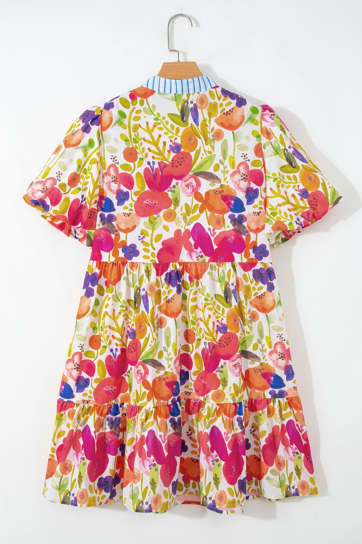 Easter Floral Ricrac Trim V Neck Tiered Mini Dress