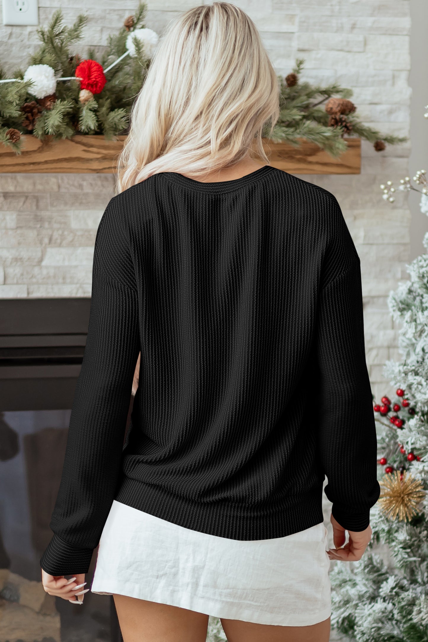Corduroy MERRY Letter Christmas Pullover Sweatshirt