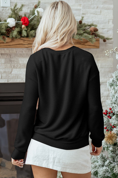 Corduroy MERRY Letter Christmas Pullover Sweatshirt
