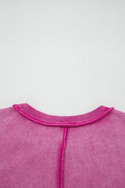 Mineral Wash Exposed Seam Sweatshirt Side Slit Casual Pullover