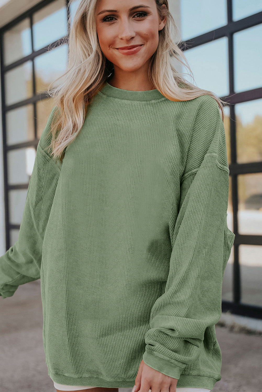 Black Ribbed Corduroy Oversized Pullover Sweatshirt