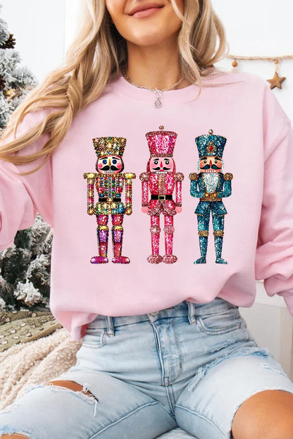 Pink Shimmer Graphic Christmas Pullover Sweatshirt