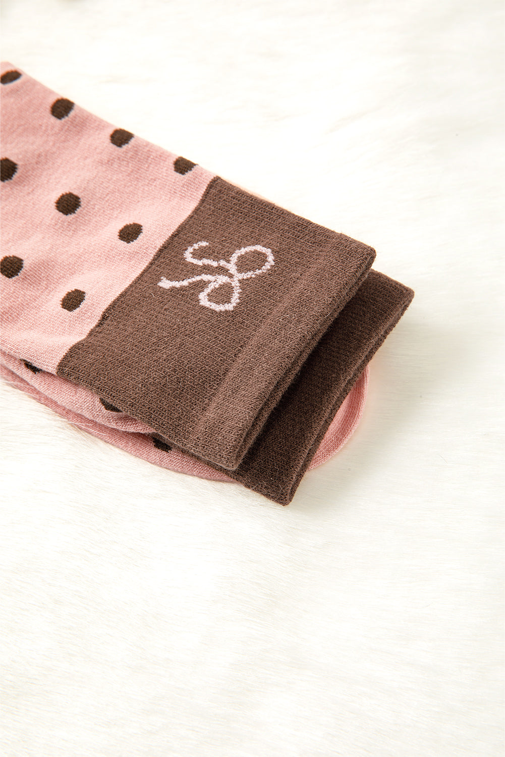 Polka Dot Bow Crew Socks Soft Cute Contrast Block