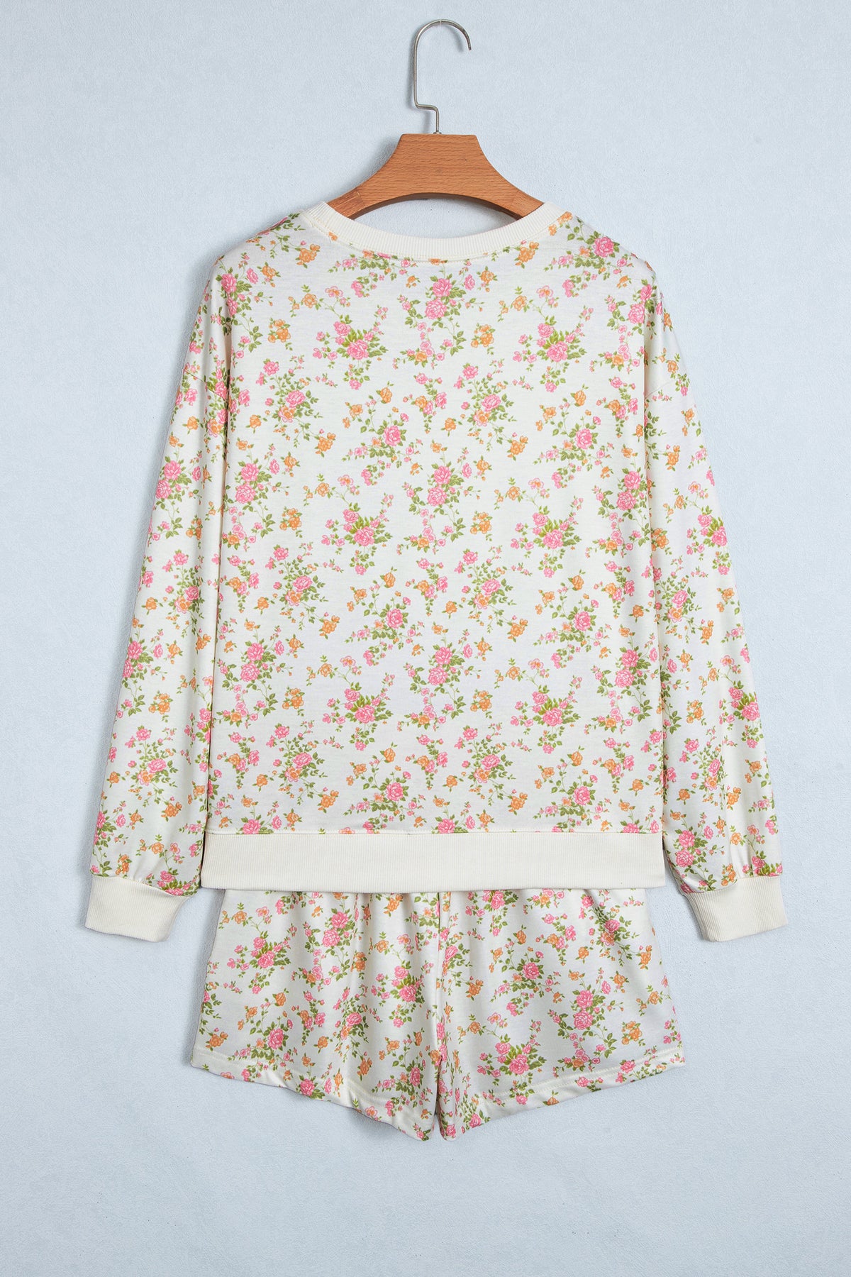 Floral Sweatshirt Shorts Set Women Lounge Two Piece Set