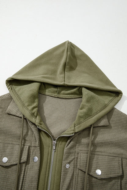 Beige 2 in 1 Thermal Knit Textured Hooded Jacket