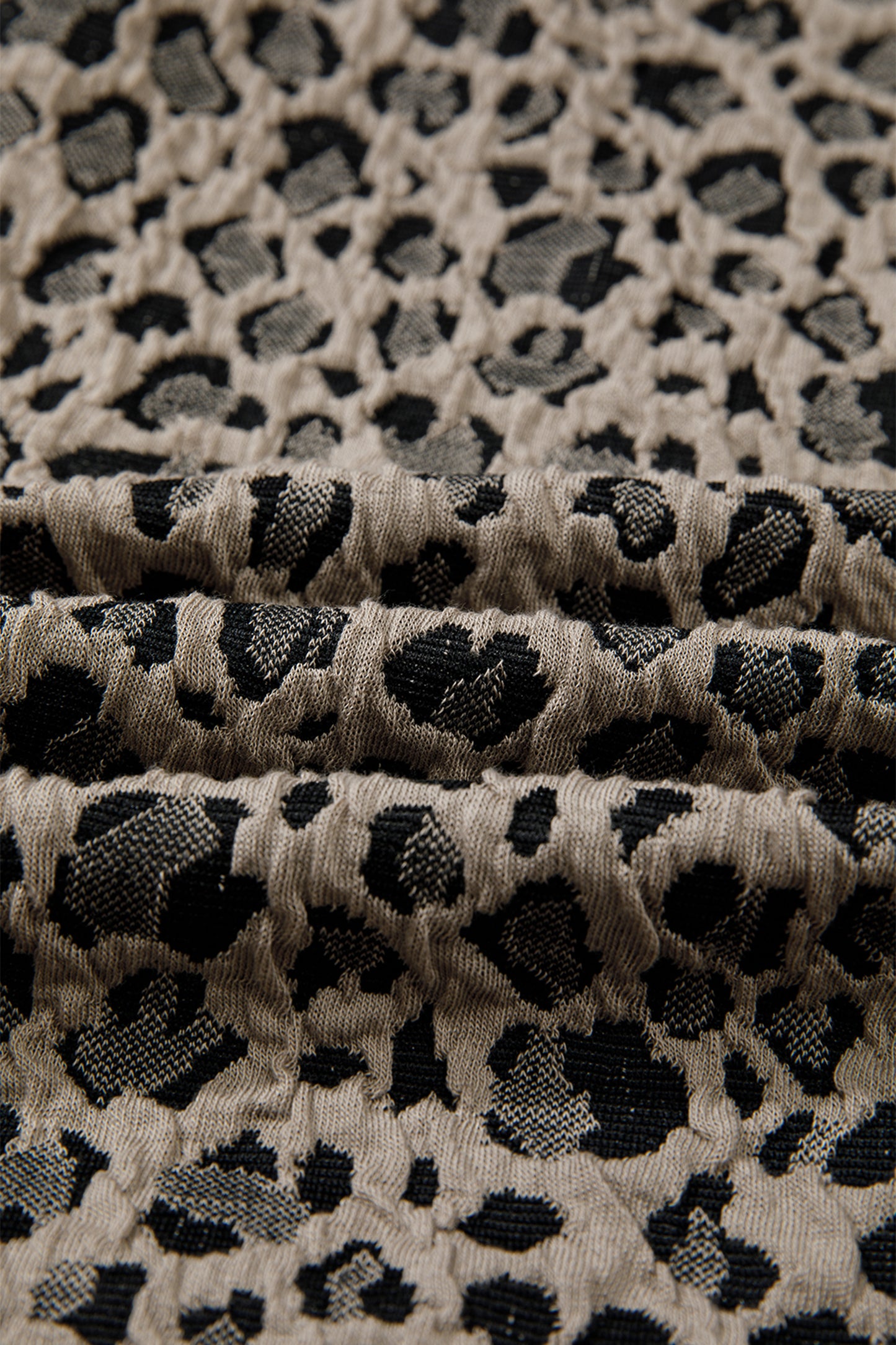 Leopard Textured Zip Polo Top Cap Sleeve Casual Knit