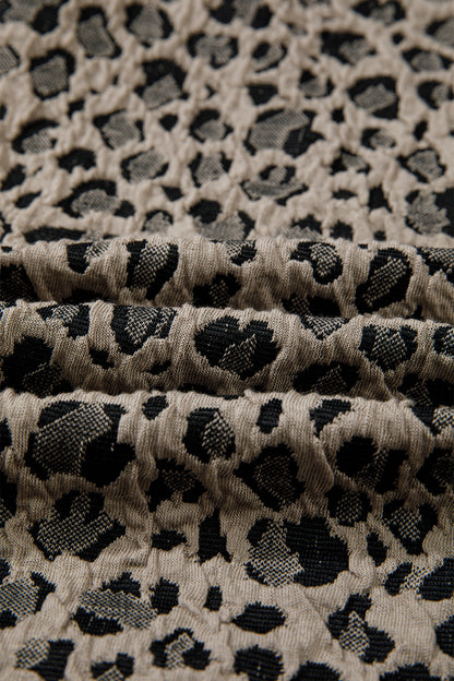 Leopard Textured Zip Polo Top Cap Sleeve Casual Knit
