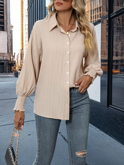 Button Down Long Sleeve Shirt in Apricot for Fall