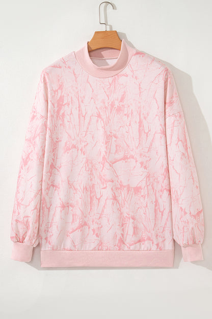 Khaki Camo Baggy Mock Neck Sweatshirt Casual Top
