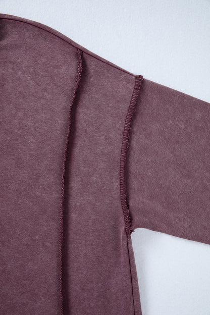 Mineral Wash Exposed Seam Sweatshirt Side Slit Casual Pullover