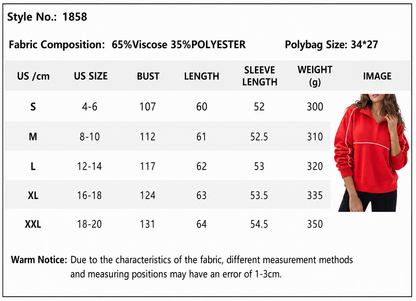 Quarter Zip Pullover Sweatshirt Contrast Piping Relaxed Fit