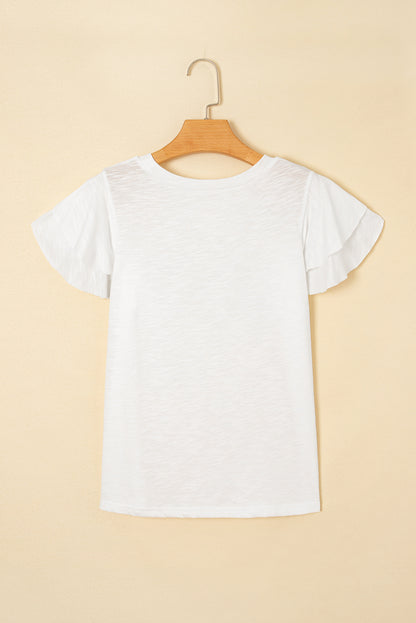 Dark Grey Ruffle Sleeve Casual Tee Boutique Summer Top