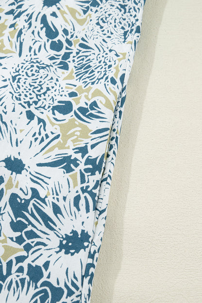 Blue Floral Zip Up Collared Mini Dress