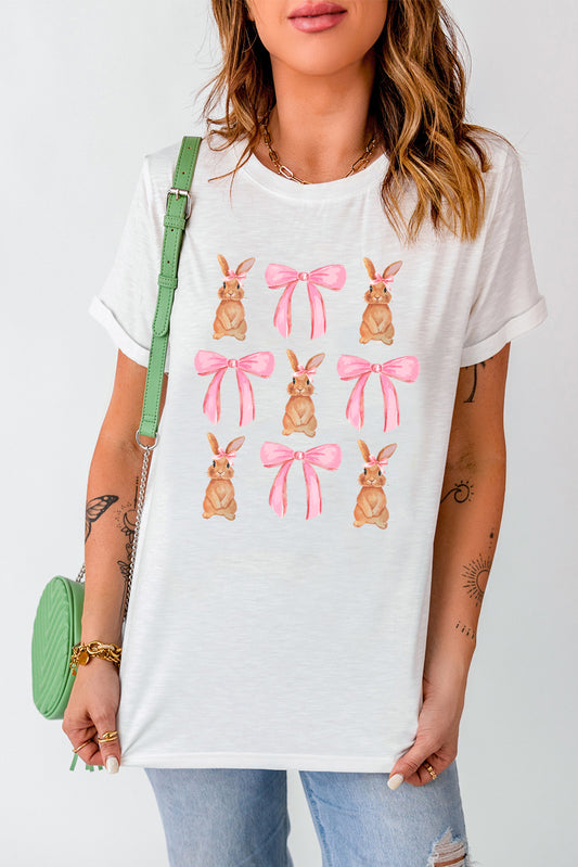 White Easter Bunny Bow Graphic T Shirt