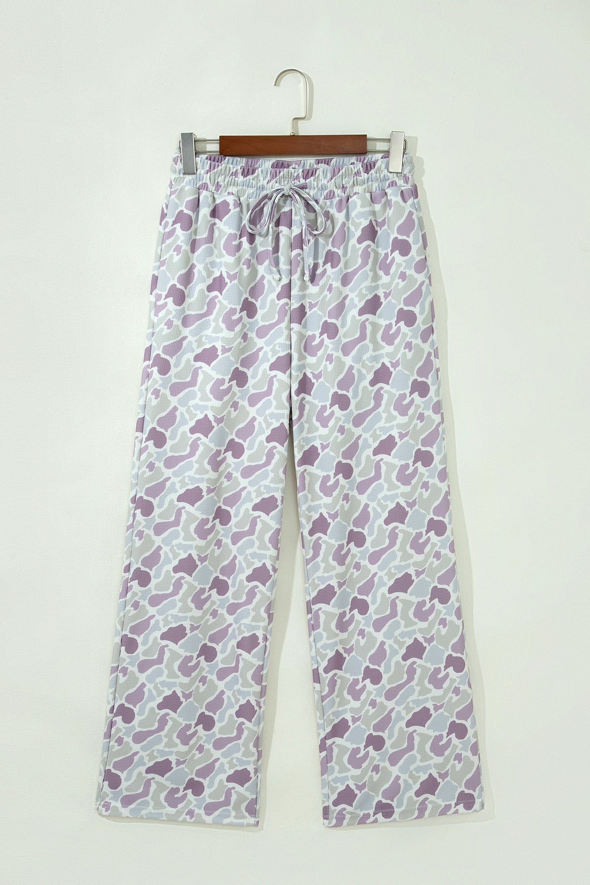 Pastel Camo Print Drawstring Wide Leg Pants