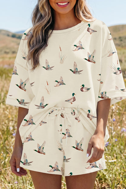Mallard Duck Print Lounge Set Women Oversized Tee Shorts