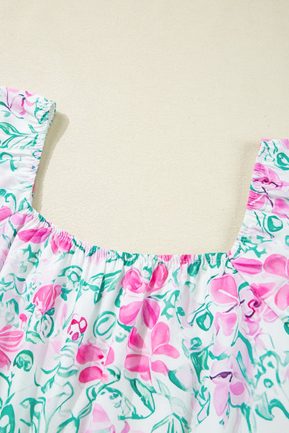 Easter Floral Square Neck Plus Size Mini Dress