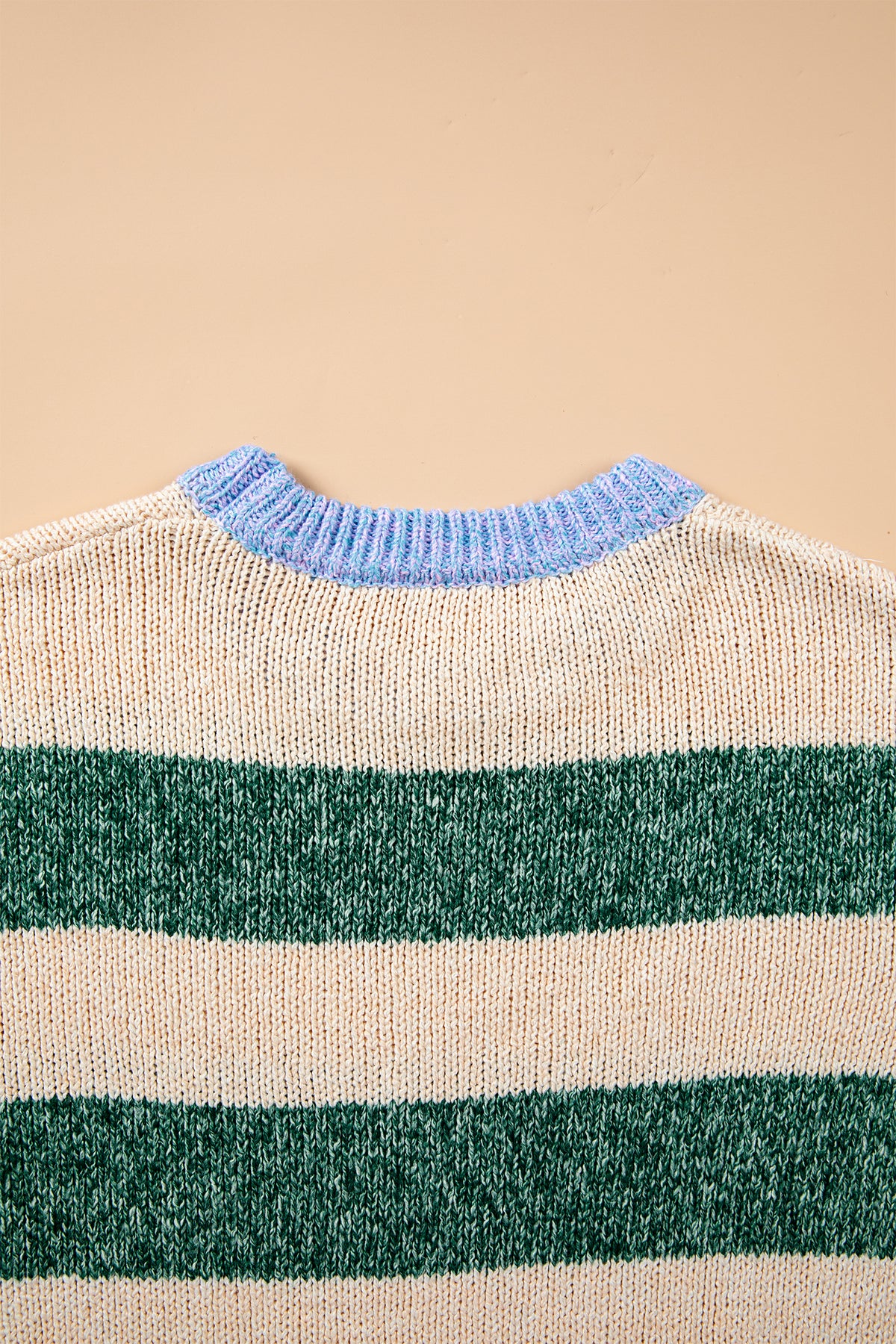 Green Stripe Drop Shoulder Knit Pullover Sweater