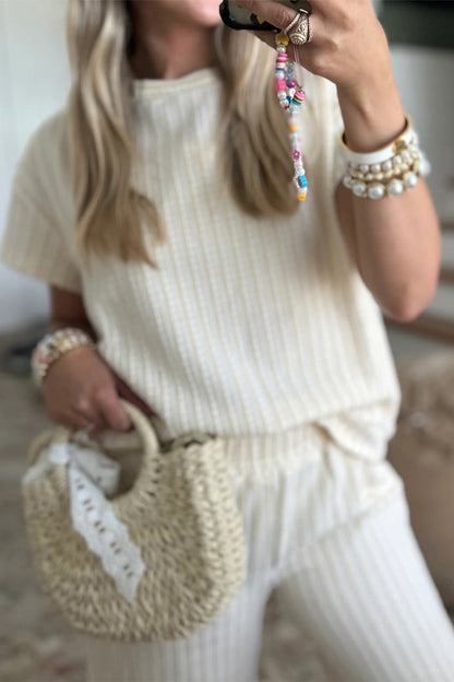 Textured Knit Set Loose Fit Lounge Top Wide Leg Pants