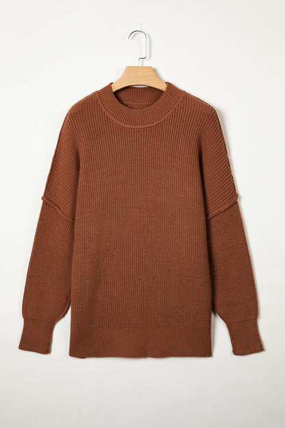Orchid Purple Mock Neck Ribbed Knit Oversized Sweater Top