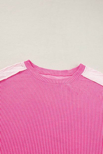 Bonbon Cable Knit Colorblock Exposed Seam Sweatshirt