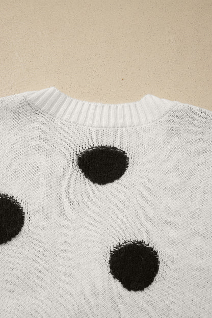 Polka Dot Oversized V Neck Knit Cardigan Sweater