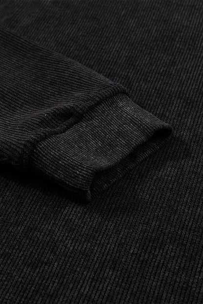 Black Ribbed Knit Crew Neck Oversized Sweatshirt
