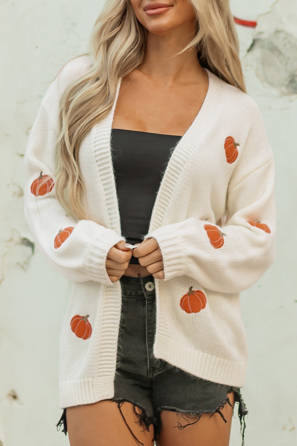 Light Pink Christmas Tree Print Open Front Drop Shoulder Midi Cardigan