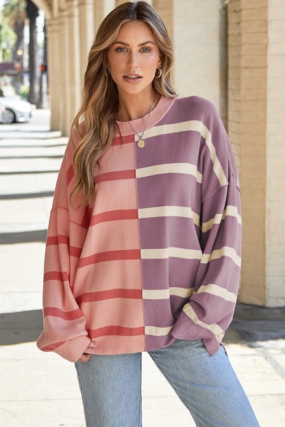 Neutral Colorblock Knit Sweater – Oversized Fit Pullover