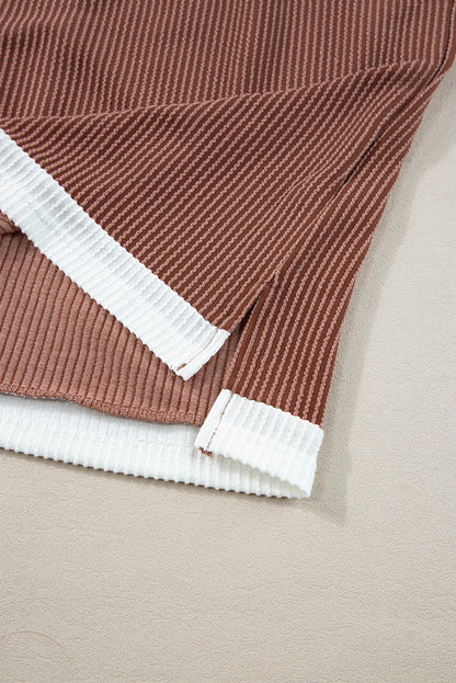 Textured Contrast Trim Round Neck T Shirt