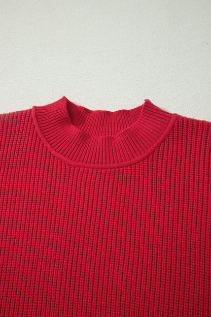 Orchid Purple Mock Neck Ribbed Knit Oversized Sweater Top