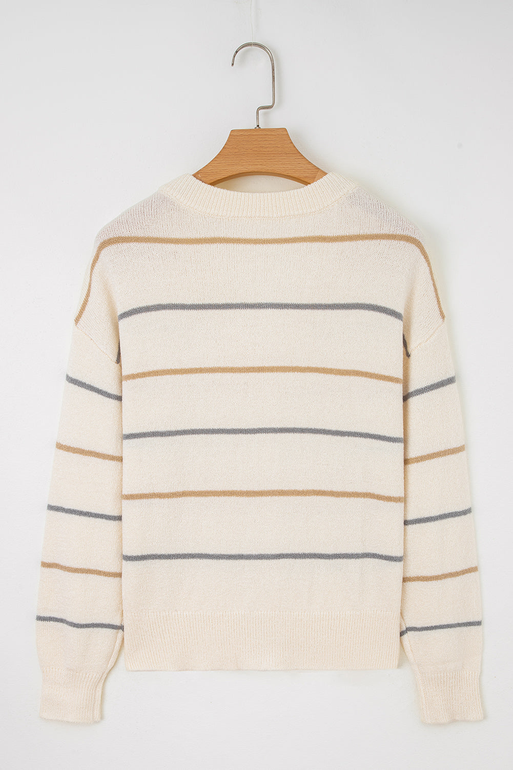Women’s Striped V Neck Button Front Drop Shoulder Cardigan