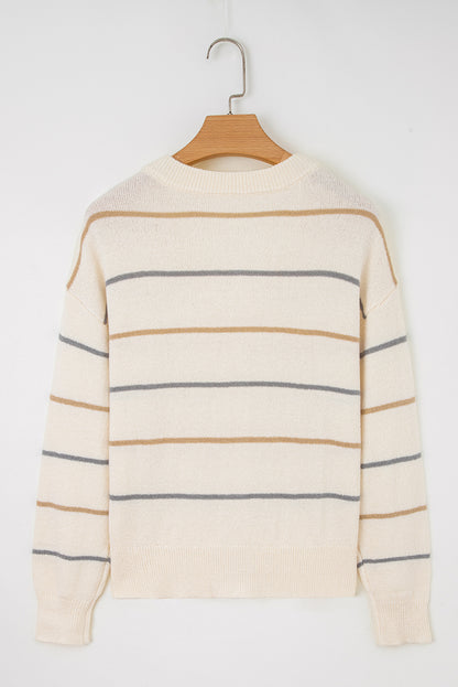 Women’s Striped V Neck Button Front Drop Shoulder Cardigan