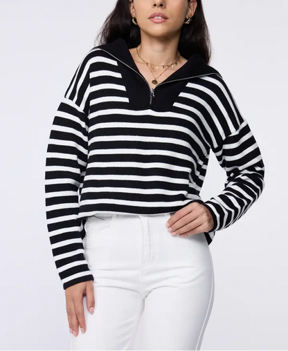 Striped Quarter Zip Pullover Sweater Casual Loose Fit