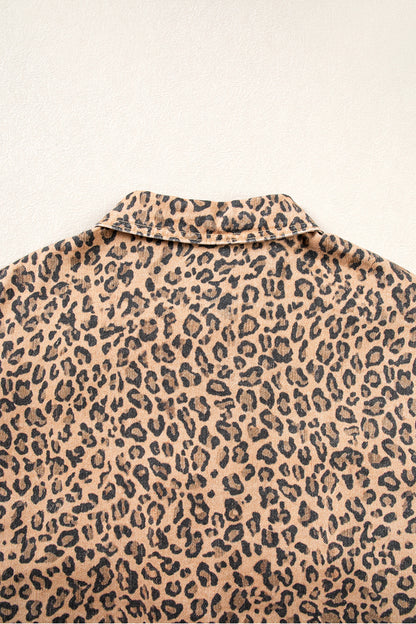 Leopard Print Denim Shacket Oversized Long Sleeve