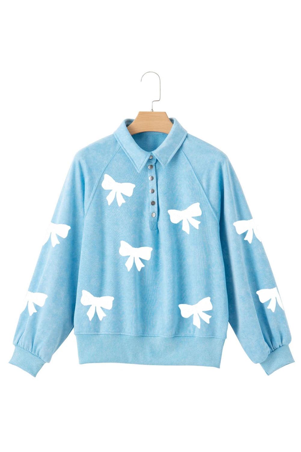 Valentine's DayBow Snap Buttons Collared Pullover Sweatshirt