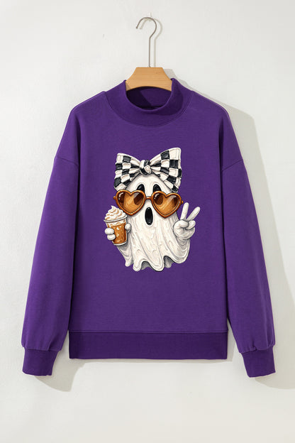 Halloween Ghost Graphic Mock Neck Sweatshirt